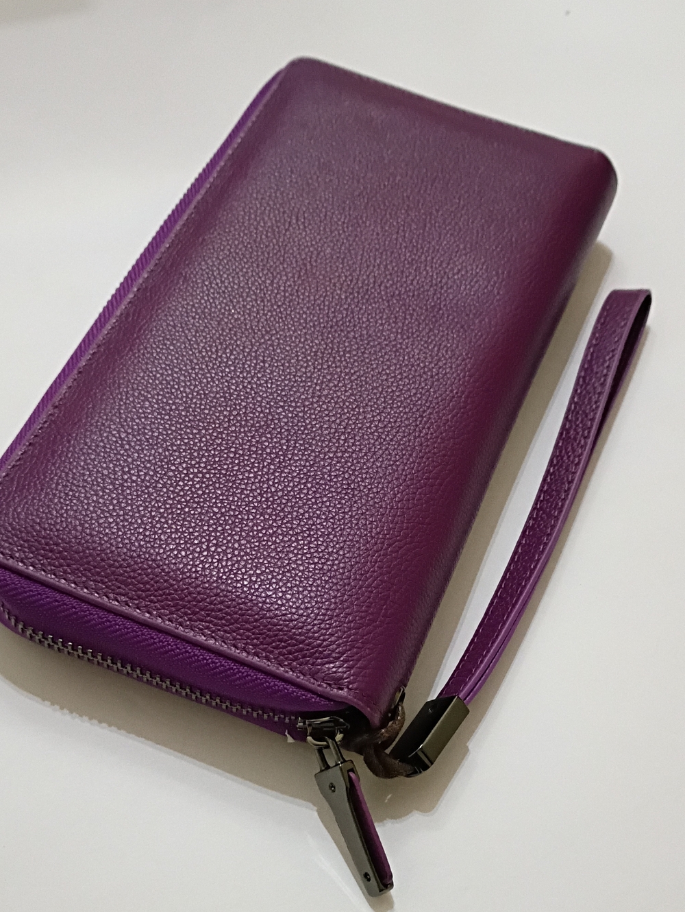 Bveyzi RFID Purple Leather Zip Wristlet Wallet